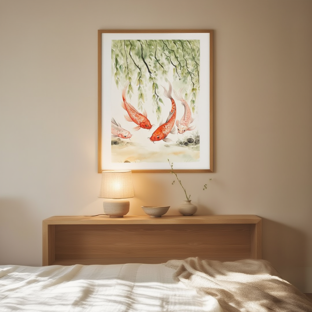 Koi Fish & Lotus Wall Art – Japanese Inspired Print