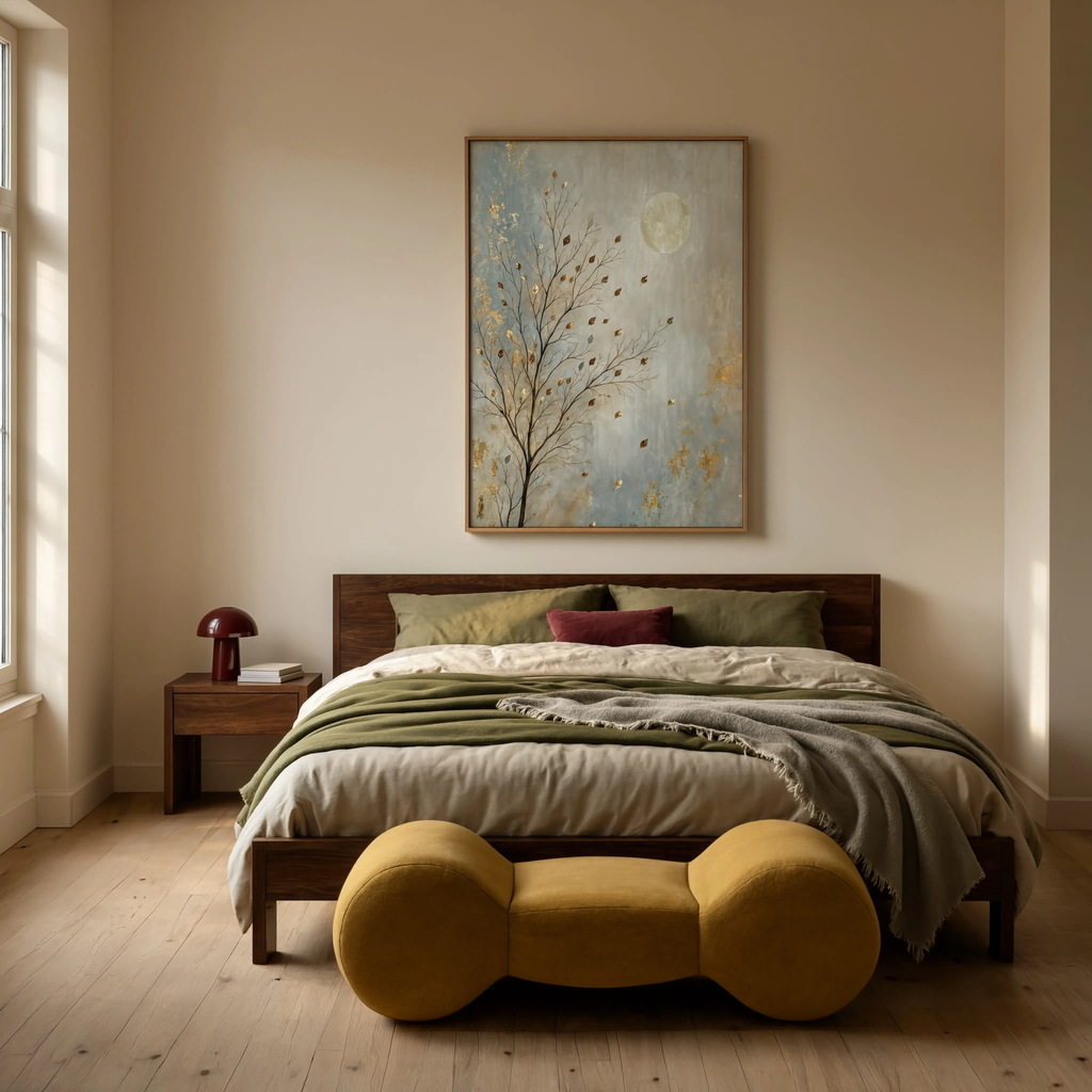 Golden Leaves Drifting | Contemporary Botanical Wall Art Print