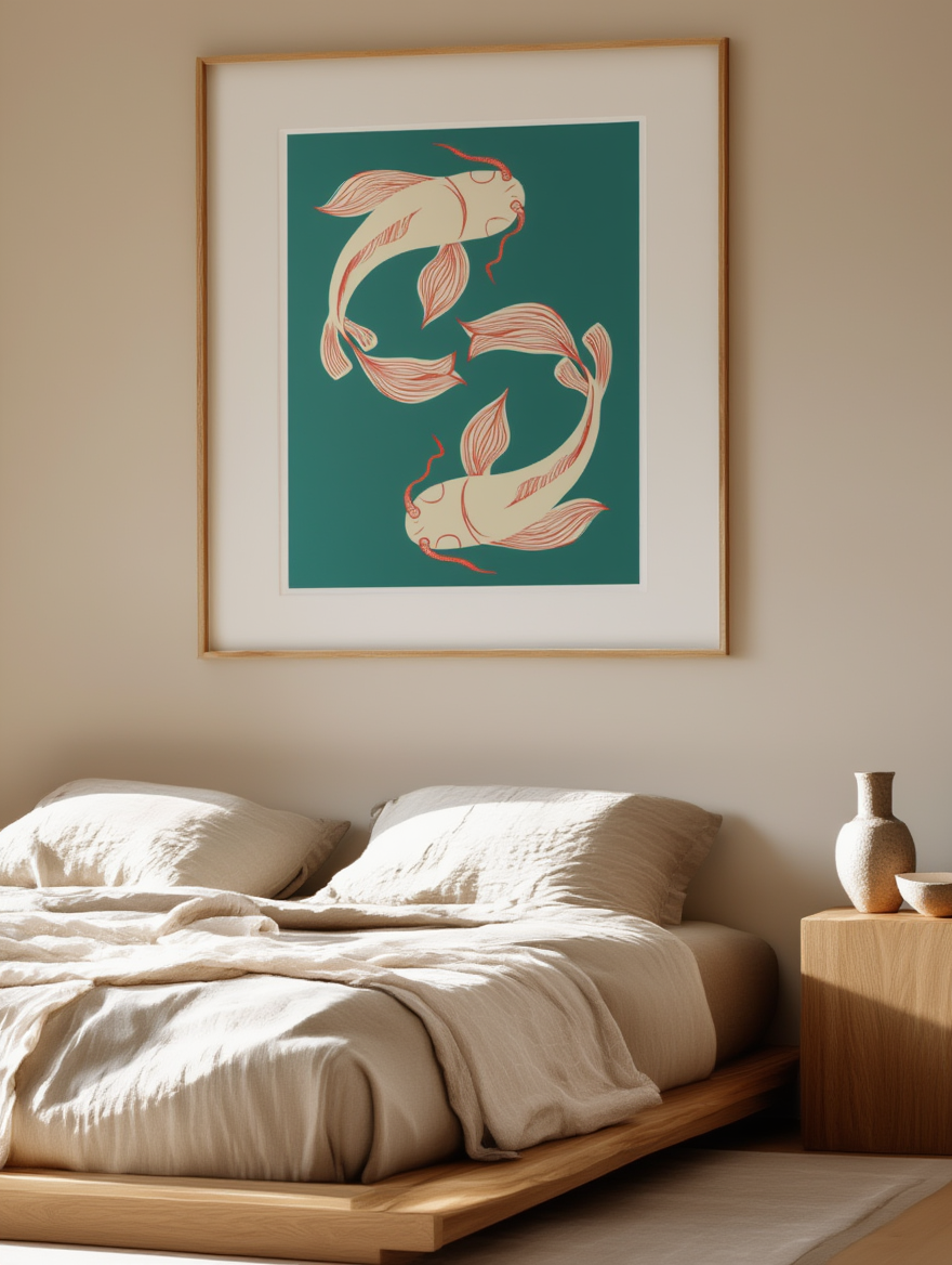 Green Koi Fish – Minimalist Japanese-Inspired Art Print for Contemporary Interiors