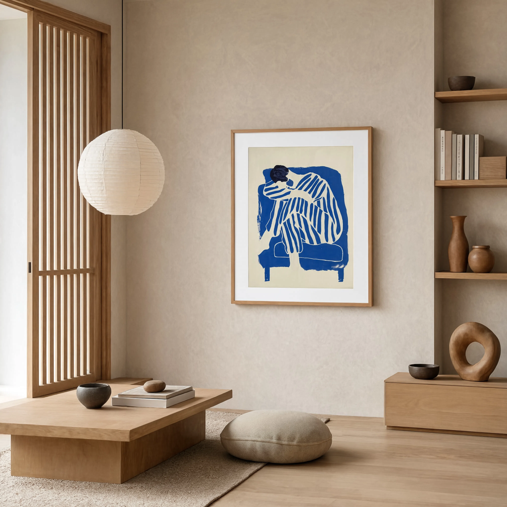 Blue Striped Figure II | Contemporary Figurative Wall Art