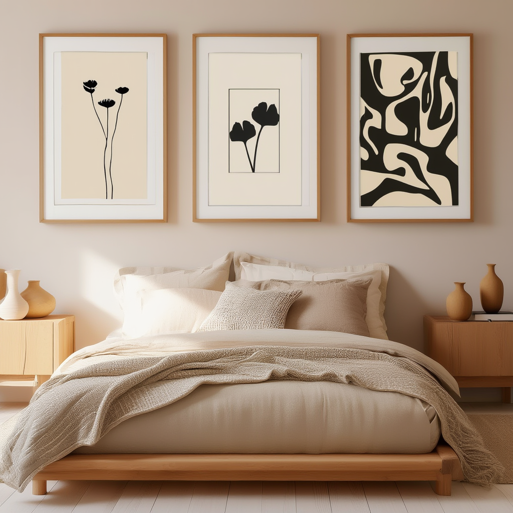 Set of 3 Monochromatic Botanical Art Prints – Minimalist Wall Art Collection - Hakyarts