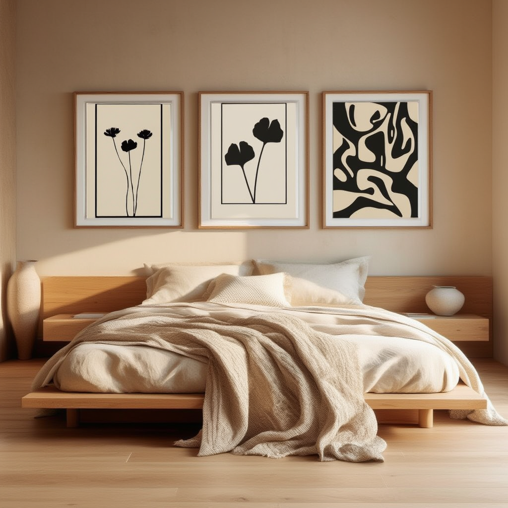 Set of 3 Monochromatic Botanical Art Prints – Minimalist Wall Art Collection - Hakyarts