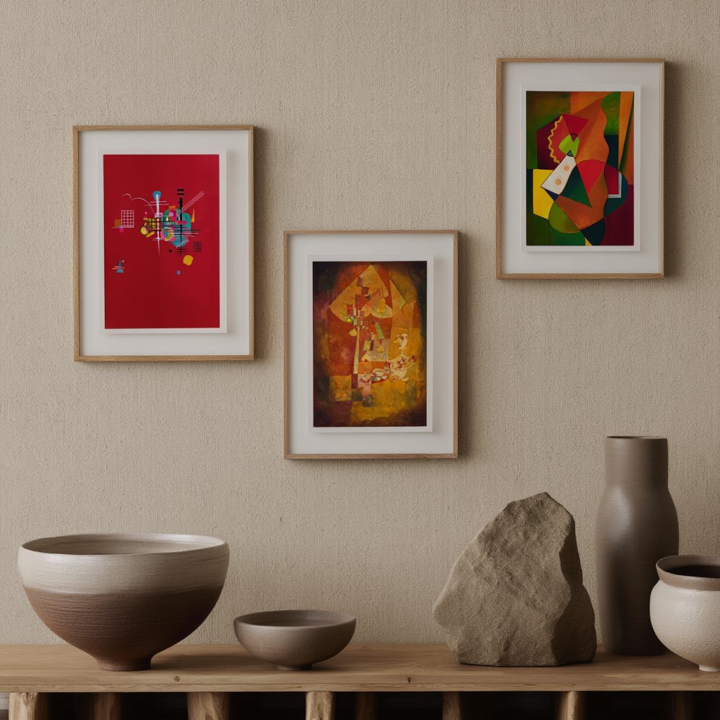 Set of 3 – Modernist & Expressionist Art Prints –  Dumpfes Rot, Composition & The Man Under the Pear Tree