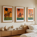 Set of 3 Equestrian Folk Art Prints – Rustic Horse Wall Decor - Hakyarts