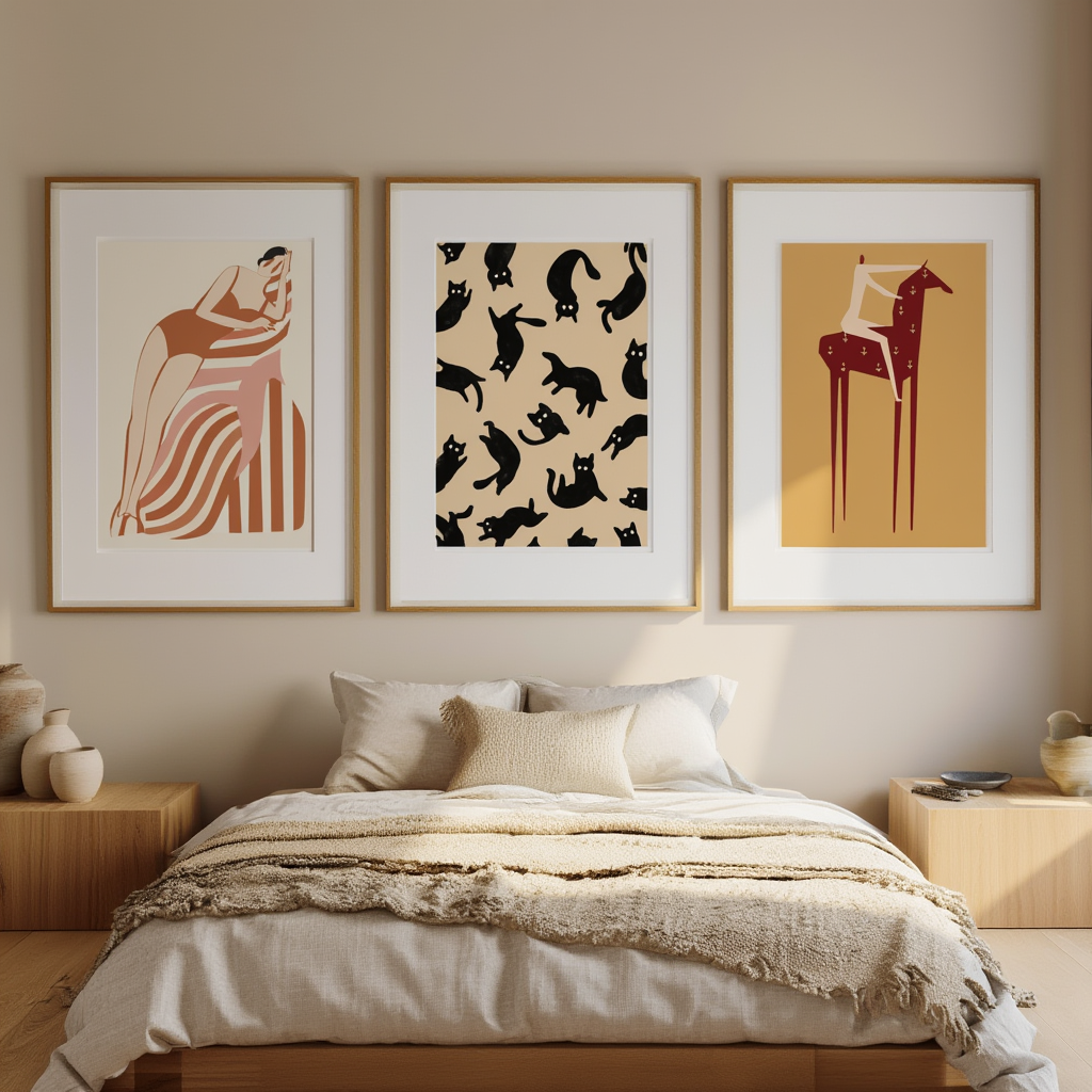 Set of 3 Figurative Illustrative Art Prints – Modern & Contemporary Wall Art - Hakyarts
