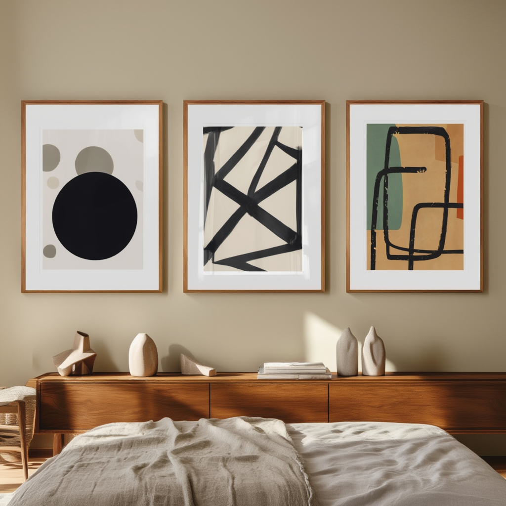 Abstract Gallery – Japandi Living Room Set of 3 - Hakyarts