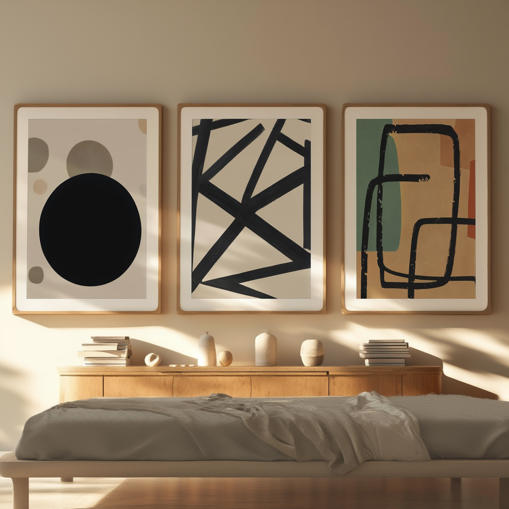 Abstract Gallery – Japandi Living Room Set of 3 - Hakyarts