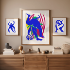 Acrobate Blue – Set of 3 Modern Figurative Art Prints - Hakyarts