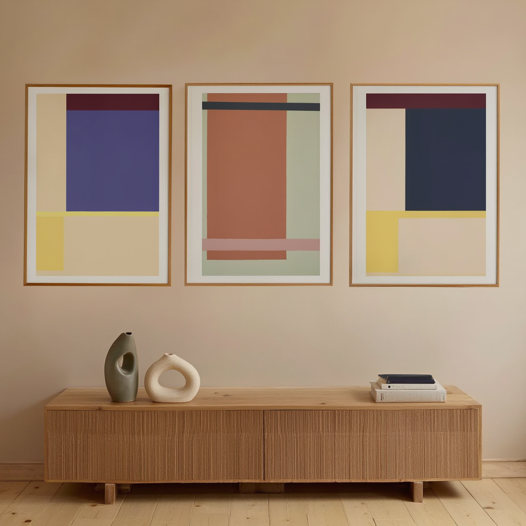 Set of 3 Geometric Abstract & Terracotta Prints – Minimalist Wall Art