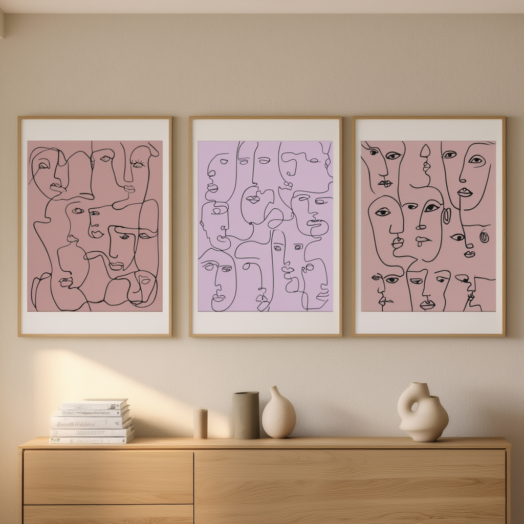 Set of 3 Abstract Faces Line Art Prints – Minimalist Modern Wall Art - Hakyarts