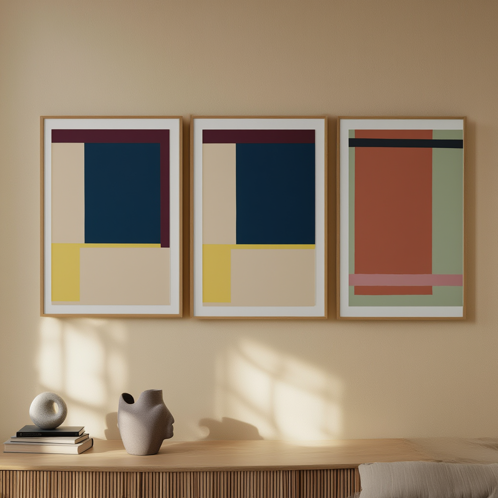 Set of 3 Geometric Abstract & Terracotta Prints – Minimalist Wall Art