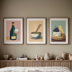 Wine & Cheese Noodles Art Living Room - Set of 3 - Hakyarts