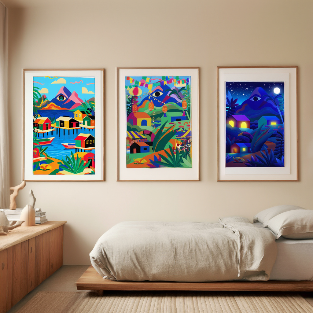 Colourful Coastal Villages – Set of 3 Illustrated Mediterranean Art Prints