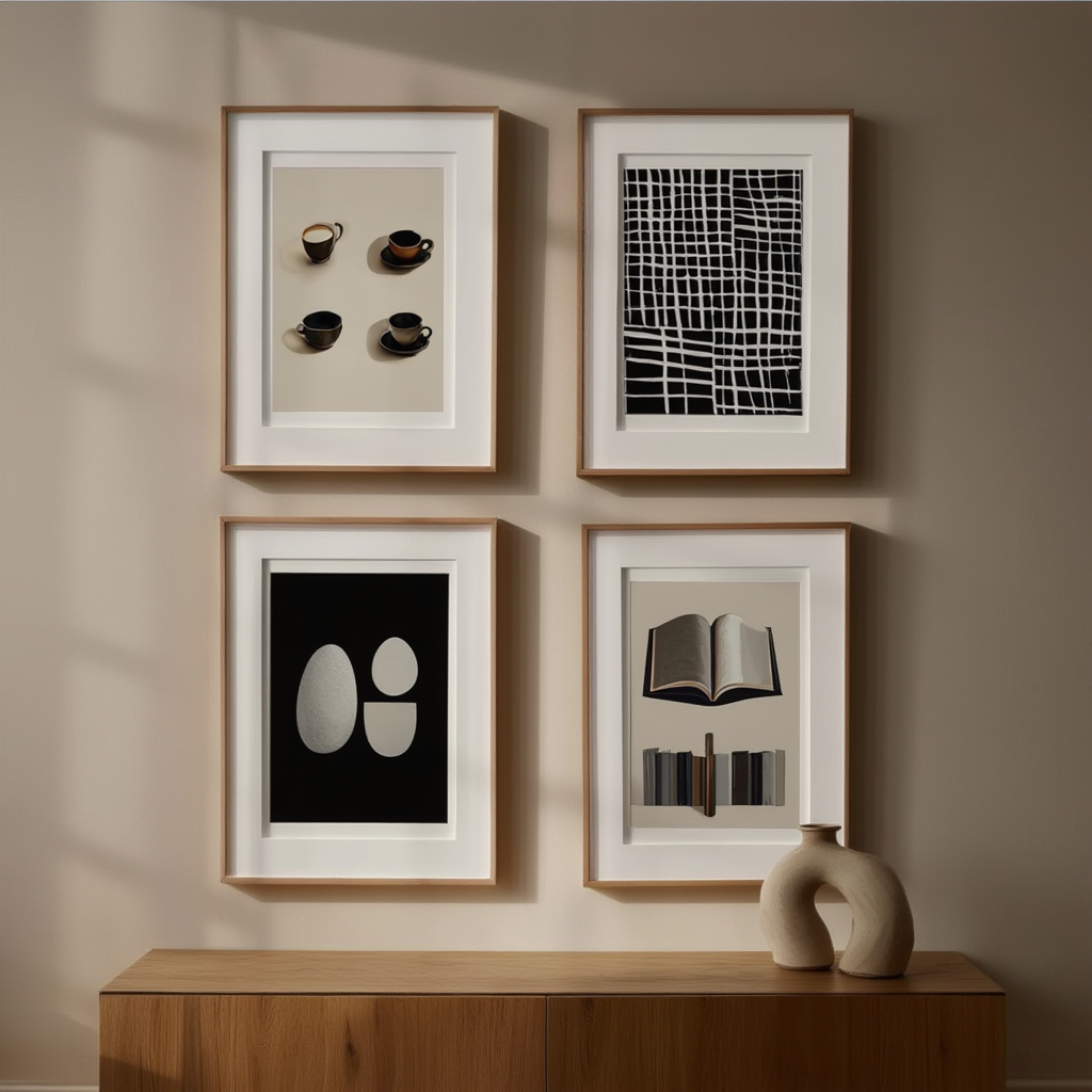 Black Striped Abstract – Set of 4 Geometric Art Prints - Hakyarts