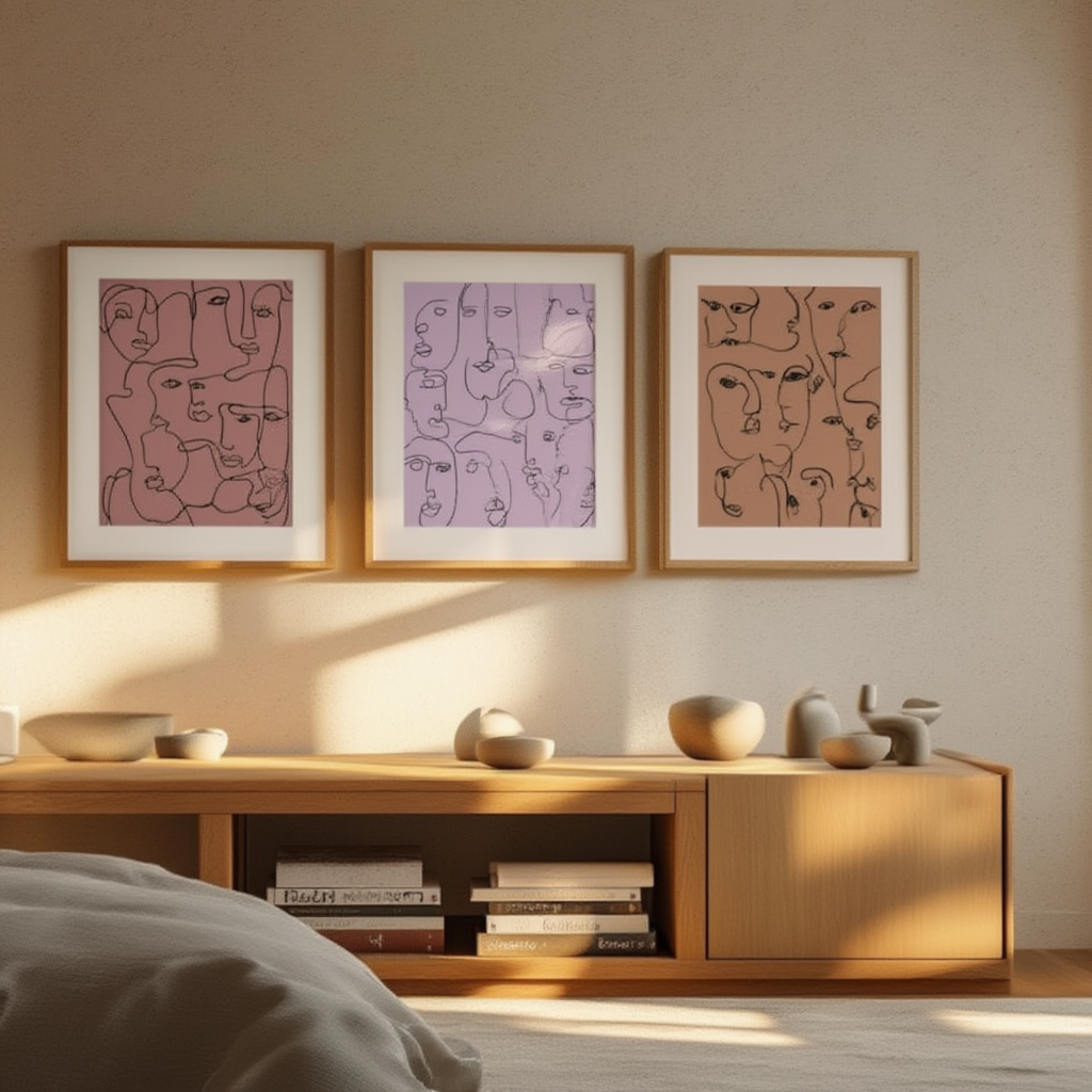 Set of 3 Abstract Faces Line Art Prints – Minimalist Modern Wall Art - Hakyarts