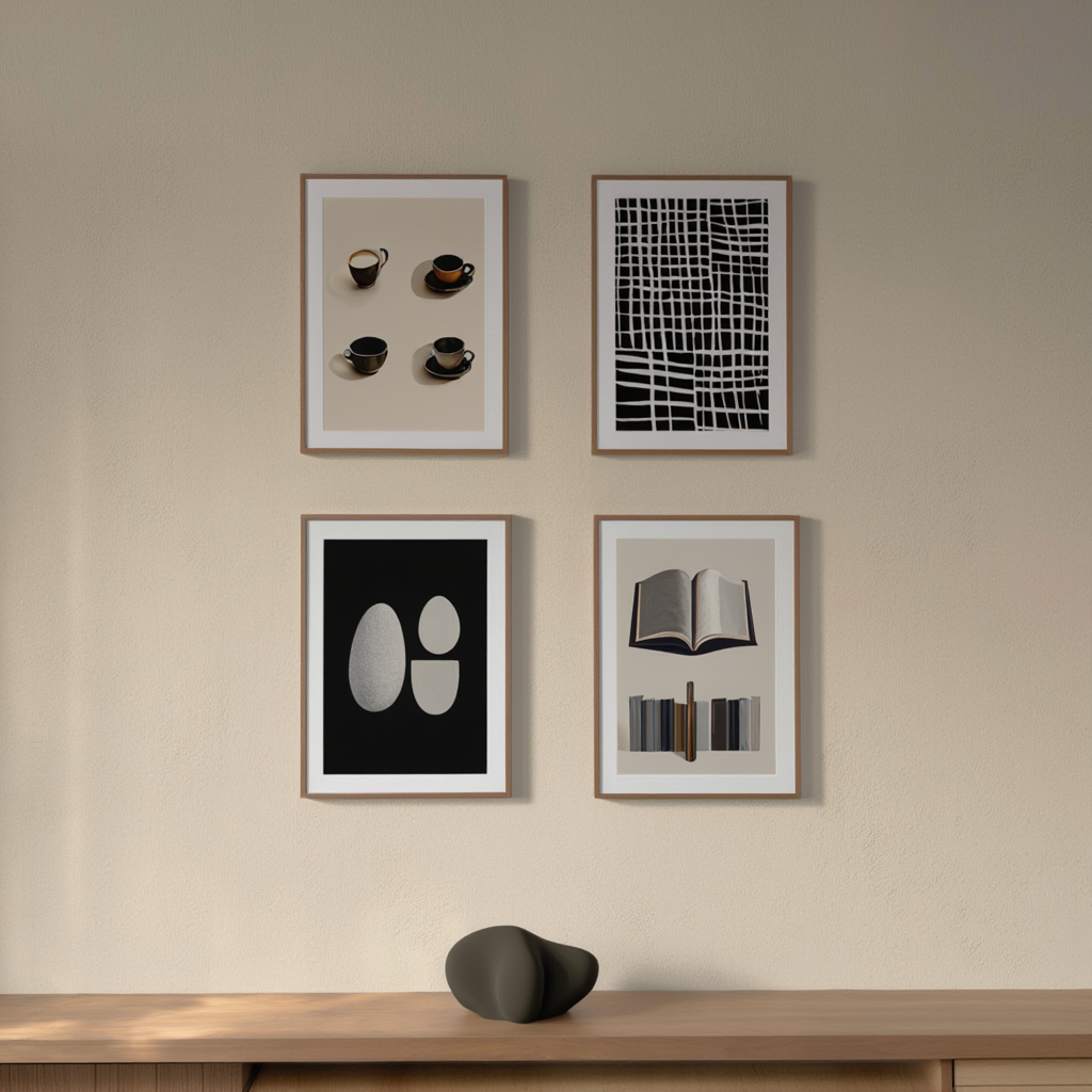 Black Striped Abstract – Set of 4 Geometric Art Prints - Hakyarts