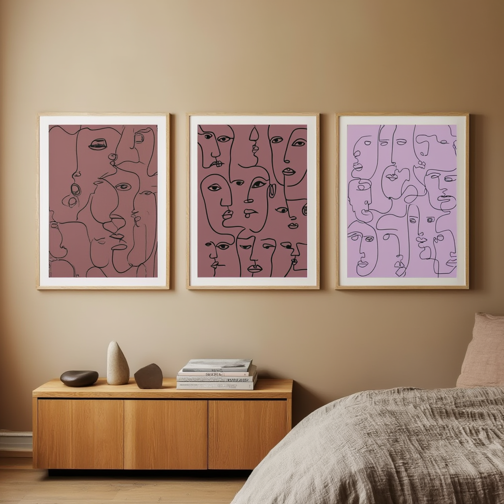Set of 3 Abstract Faces Line Art Prints – Minimalist Modern Wall Art - Hakyarts
