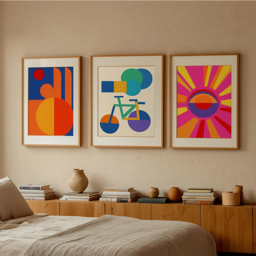 Bauhaus Geometric Pop Art – Living Room Set of 3 - Hakyarts