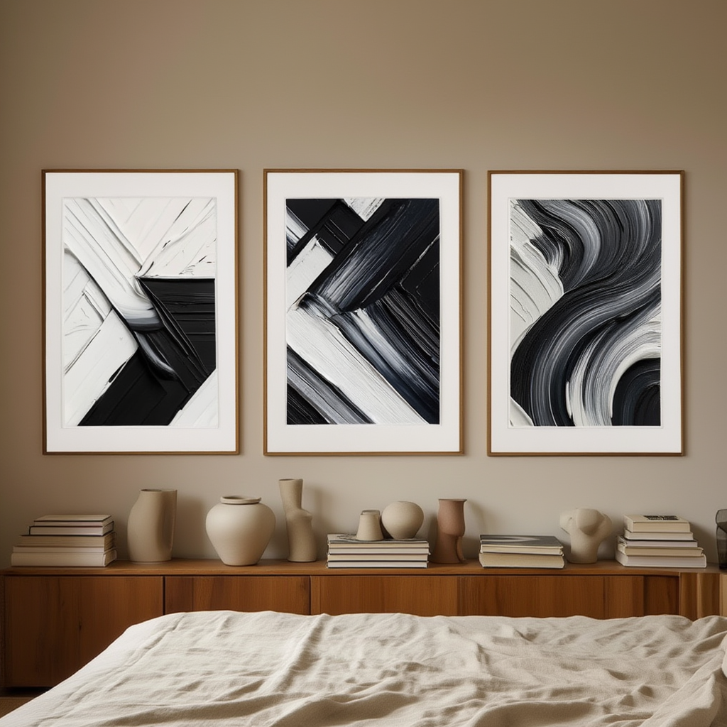 Abstract Black & White Canvas – Version 1 – Set of 3 - Hakyarts