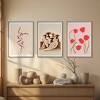 Set of 3 Tulips Black Women Line Art Prints – Minimalist Botanical & Figurative Wall Art - Hakyarts