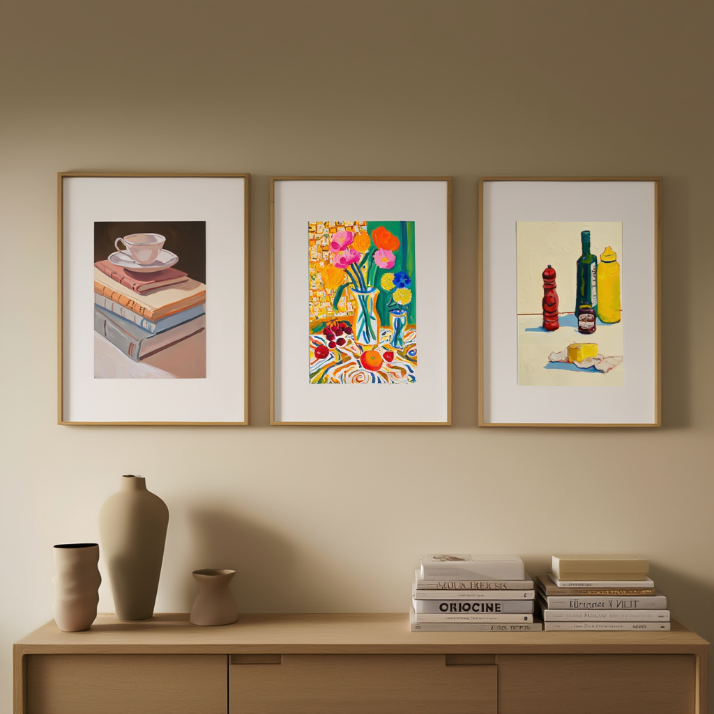 Set of 3 Minimalist Daily Life – Contemporary Still Life Culinary Art Prints - Hakyarts