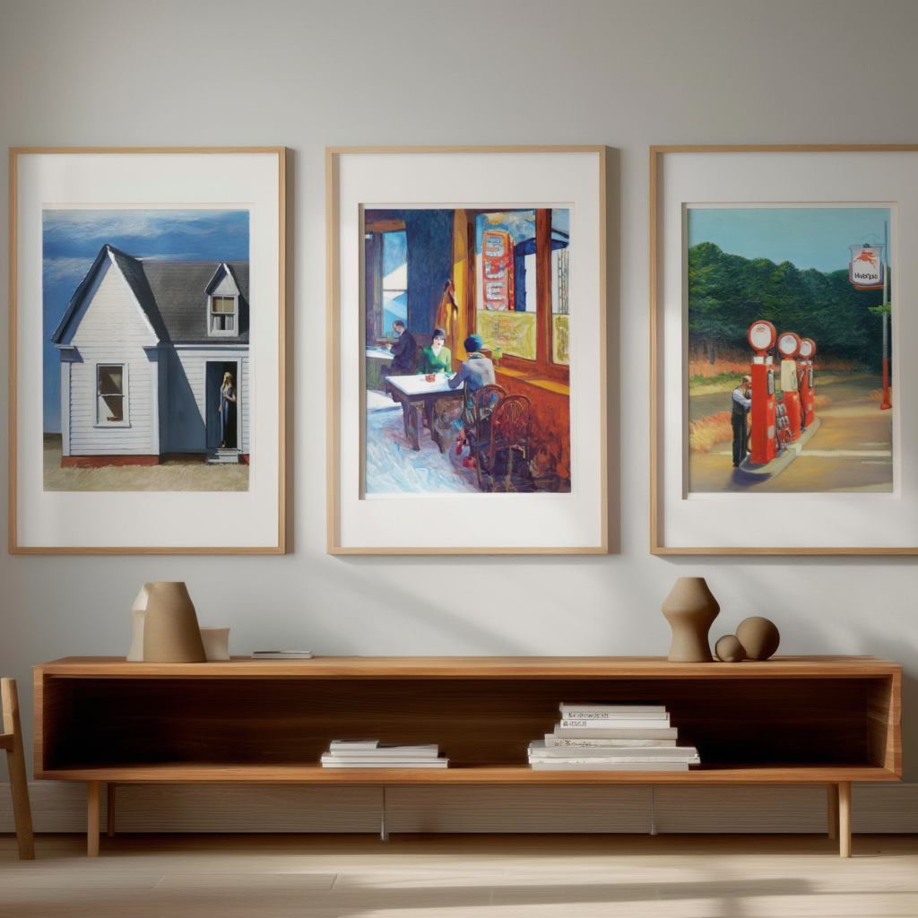 Set of 3 Edward Hopper – Iconic American Realism Prints - Hakyarts