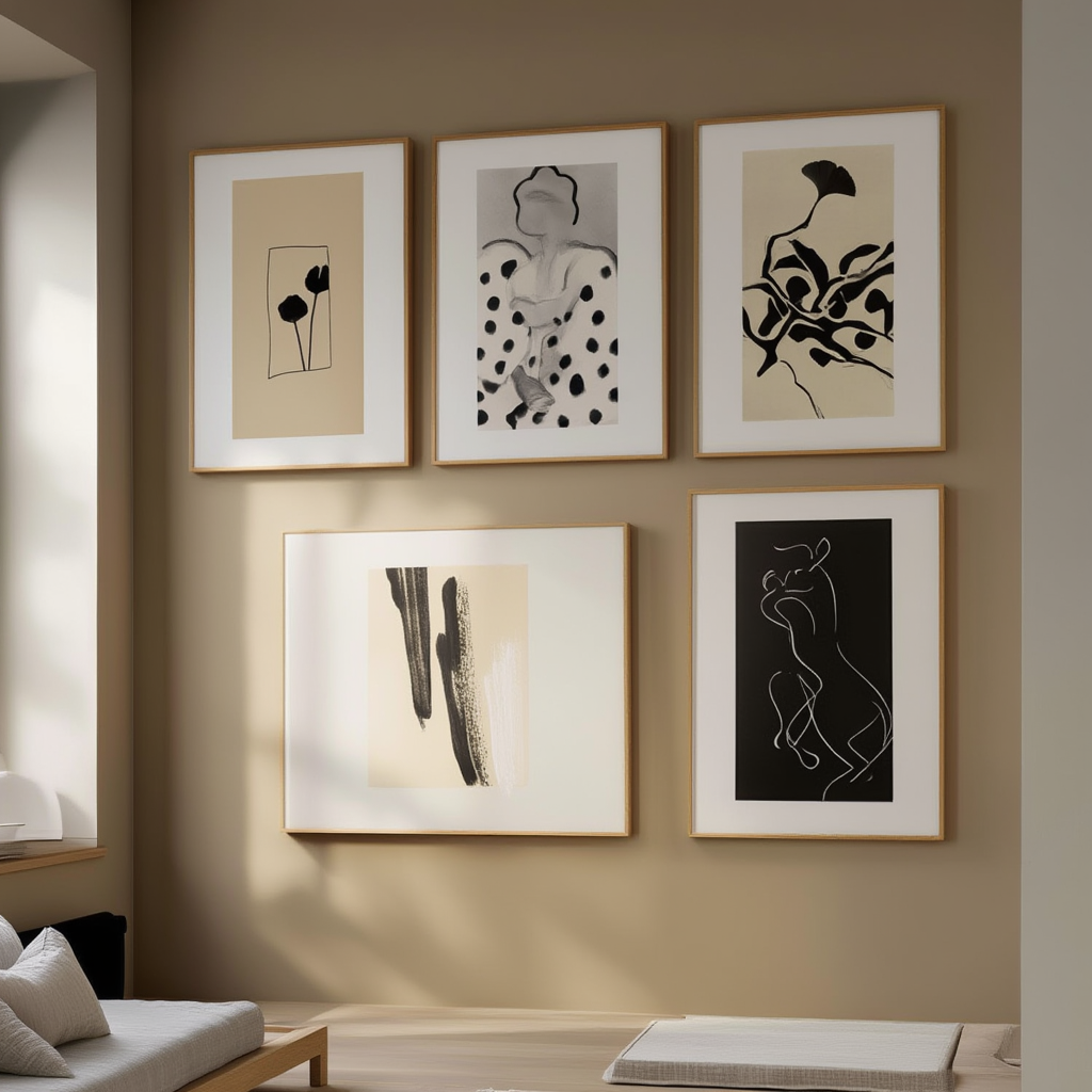 Set of 5 Monochrome Botanical Prints – Elegant Minimalist Wall Art