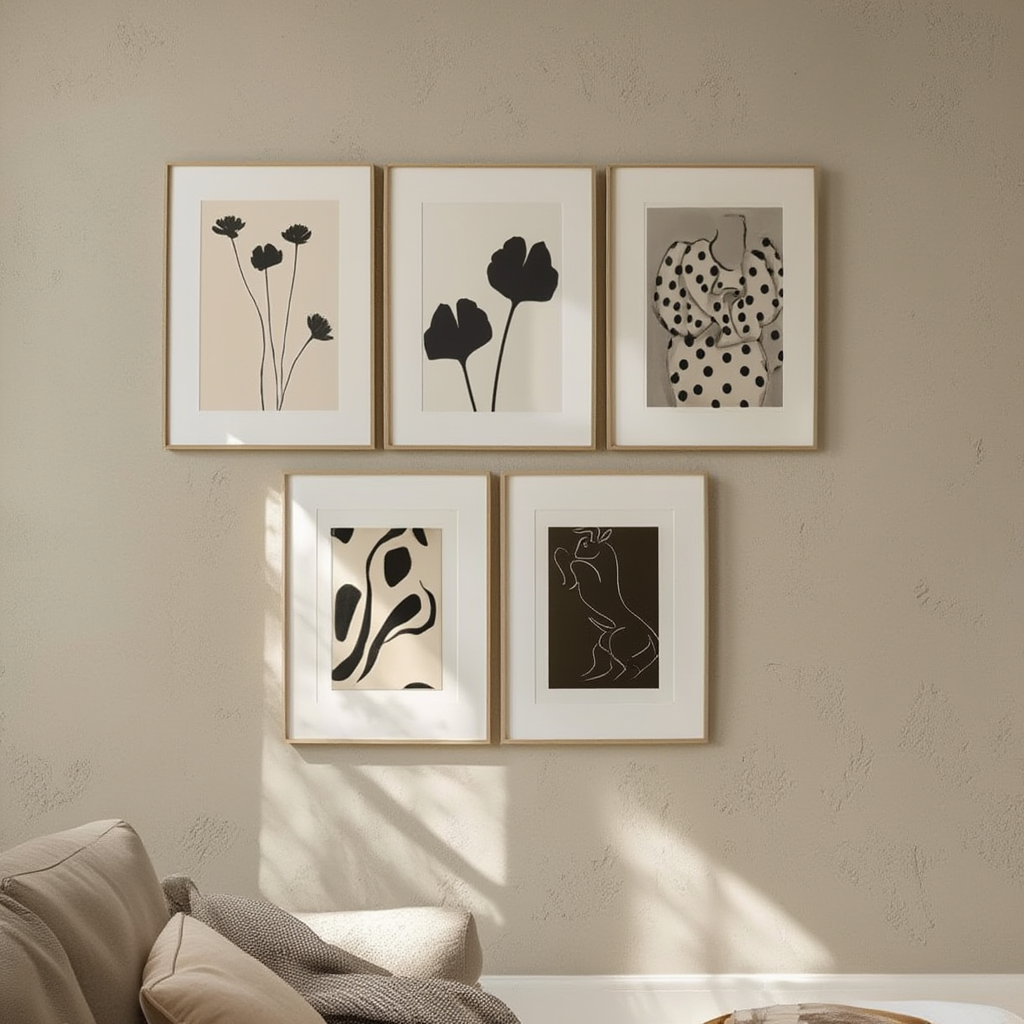Set of 5 Monochrome Botanical Prints – Elegant Minimalist Wall Art