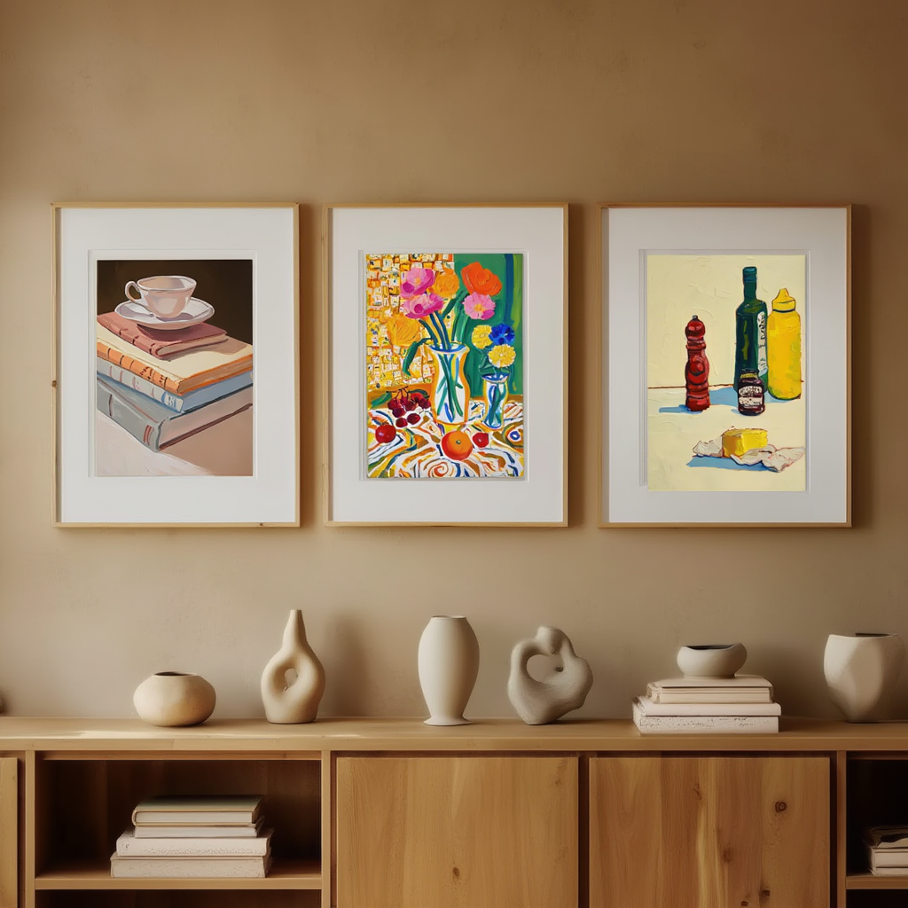 Set of 3 Minimalist Daily Life – Contemporary Still Life Culinary Art Prints - Hakyarts