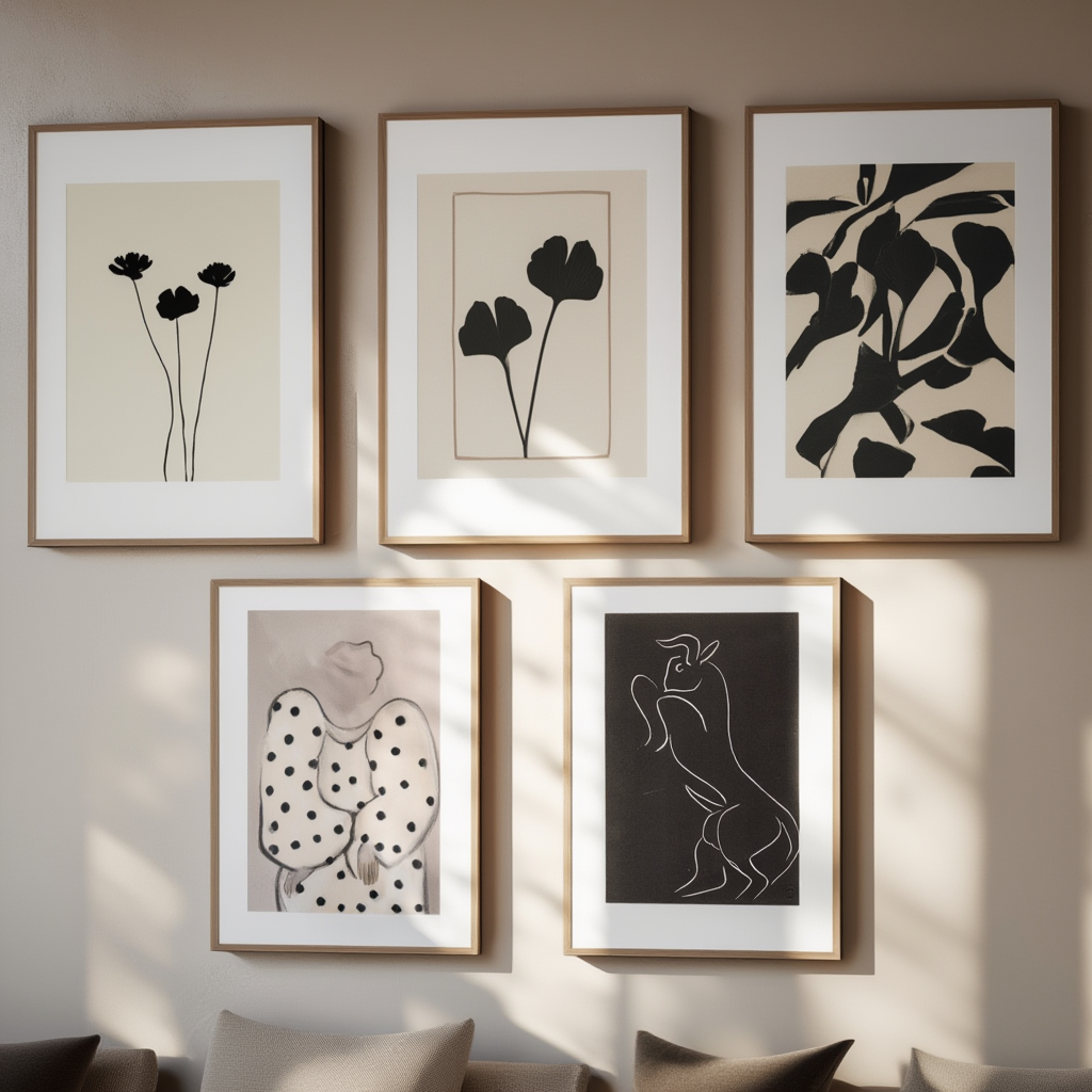 Set of 5 Monochrome Botanical Prints – Elegant Minimalist Wall Art