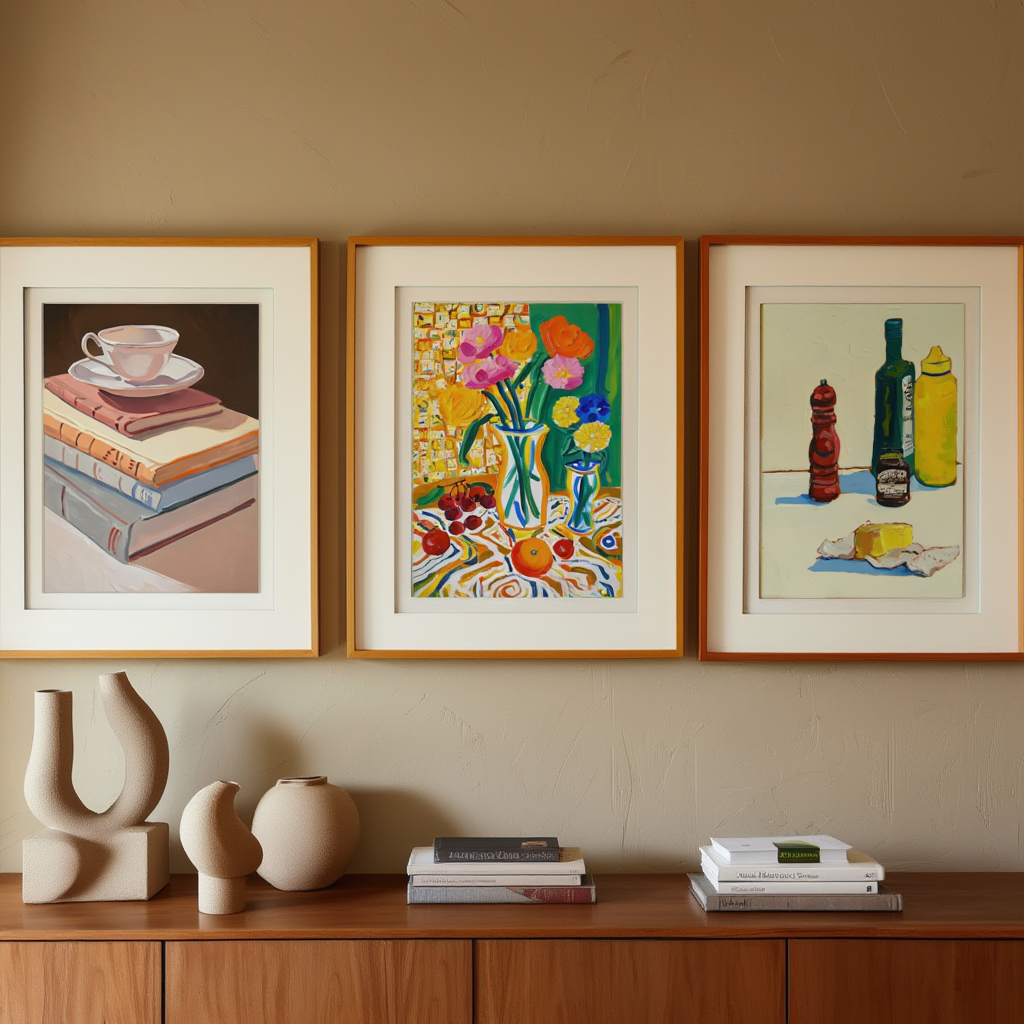 Set of 3 Minimalist Daily Life – Contemporary Still Life Culinary Art Prints - Hakyarts