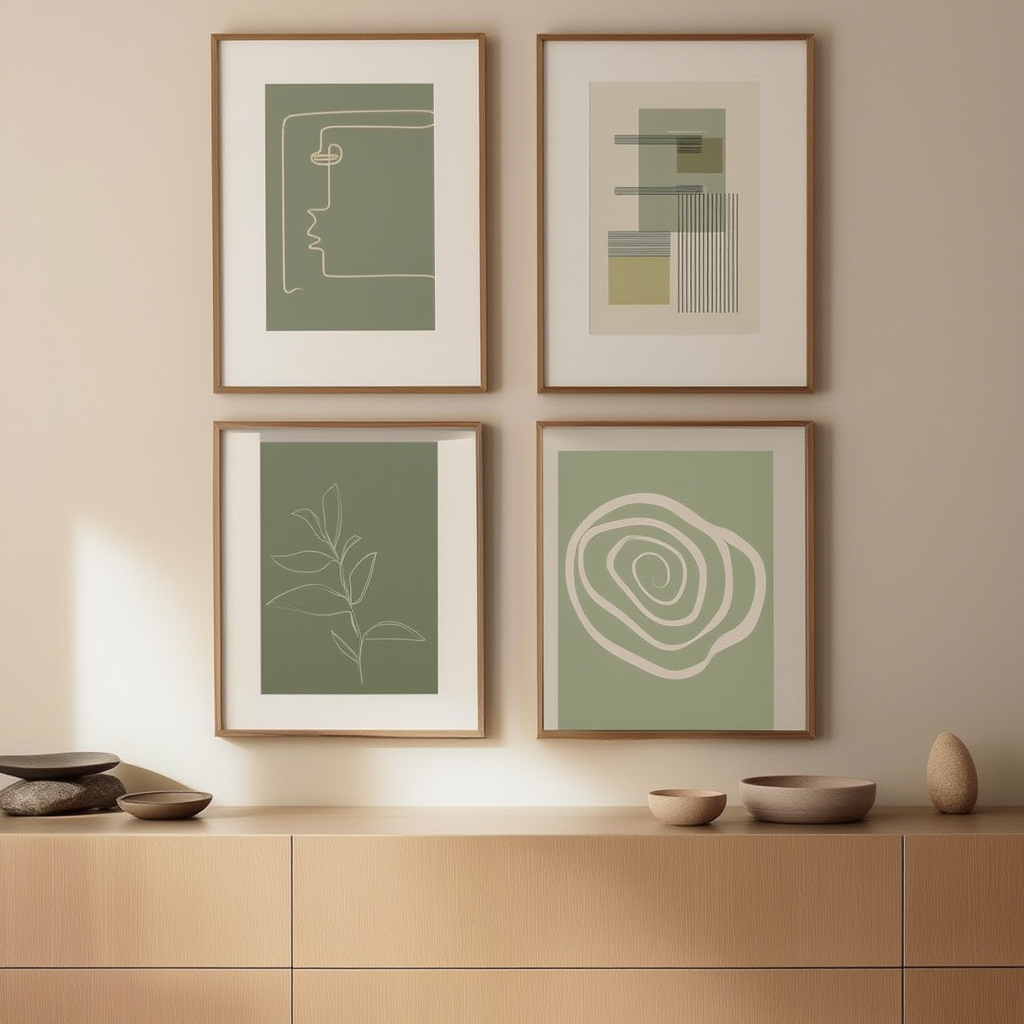 Set of 4 Art Prints  – Green Botanical Abstract - Hakyarts