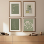 Set of 4 Art Prints  – Green Botanical Abstract - Hakyarts