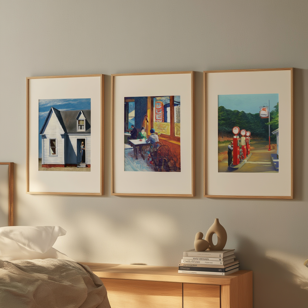 Set of 3 Edward Hopper – Iconic American Realism Prints - Hakyarts