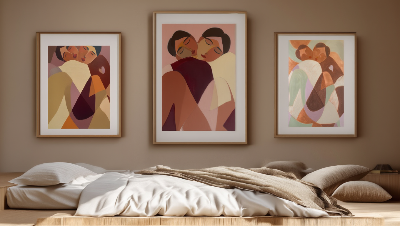 Set of 3 Modernist Embrace Prints – Minimalist Wall Art