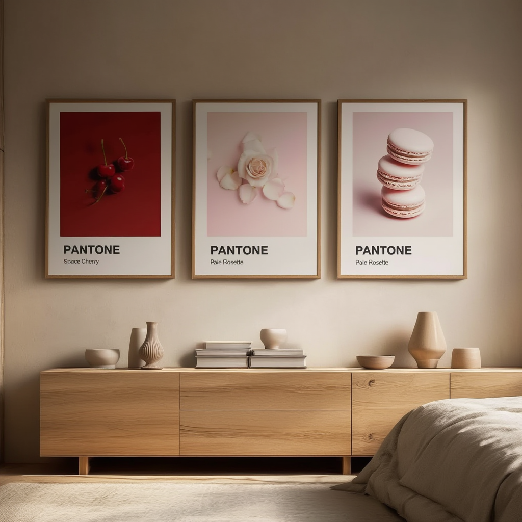 Set of 3 Pantone-Inspired Pale Rosette & Cherry – Minimalist Color Art Prints