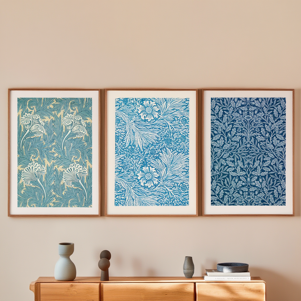 Set of 3 Art Prints  – William Morris Blue Vintage - Hakyarts