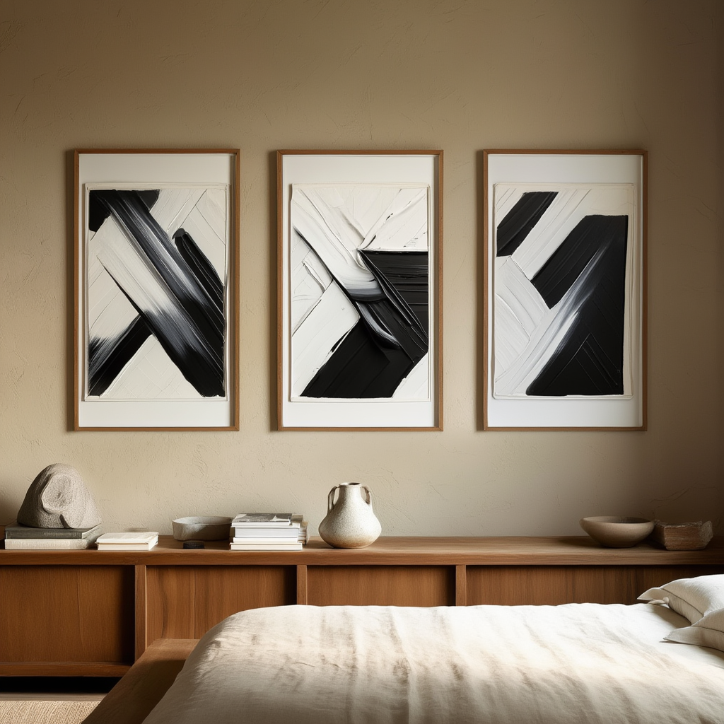 Abstract Black & White Canvas – Version 1 – Set of 3 - Hakyarts