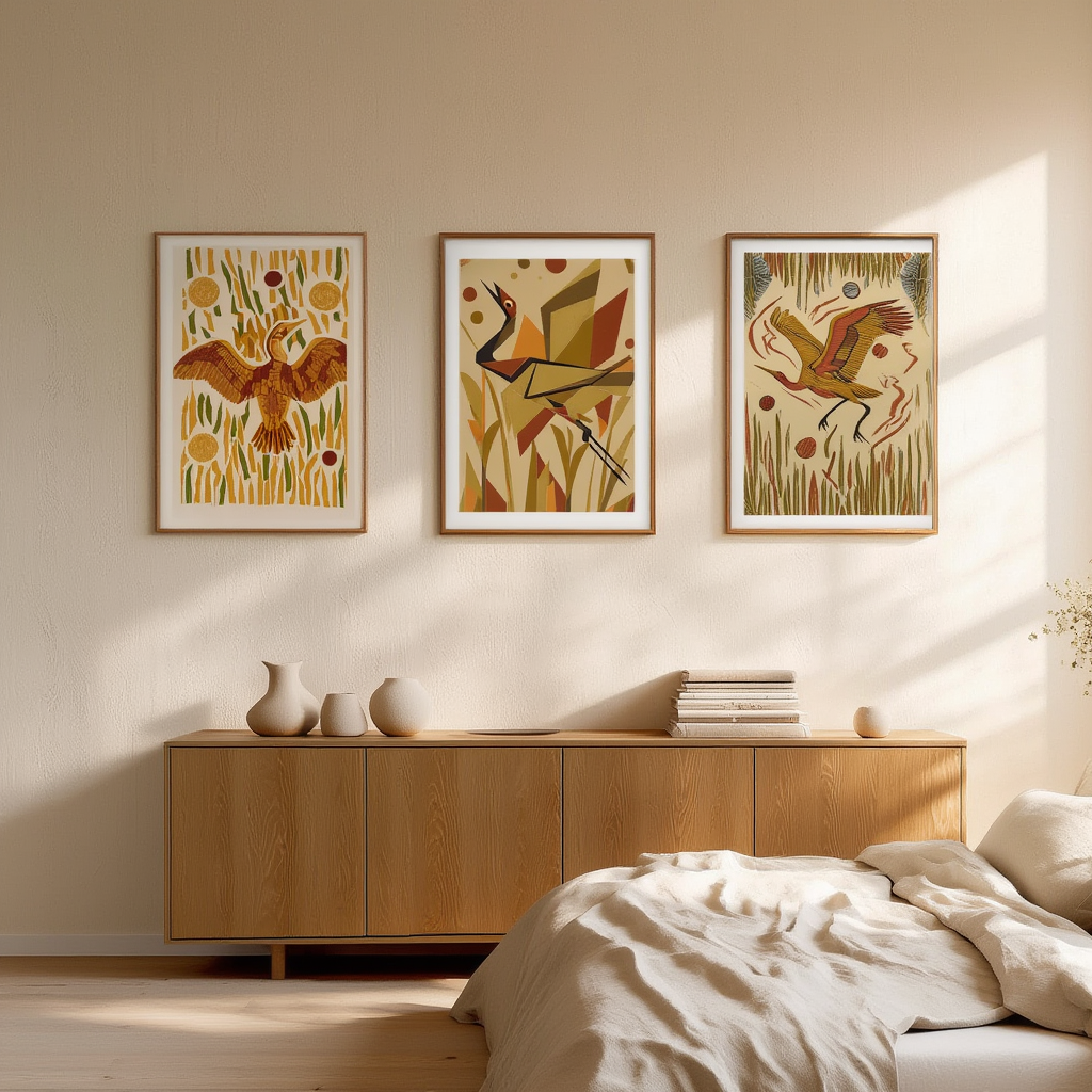 Set of 3 Stork, Heron & Crane – Minimalist Bird Art Prints