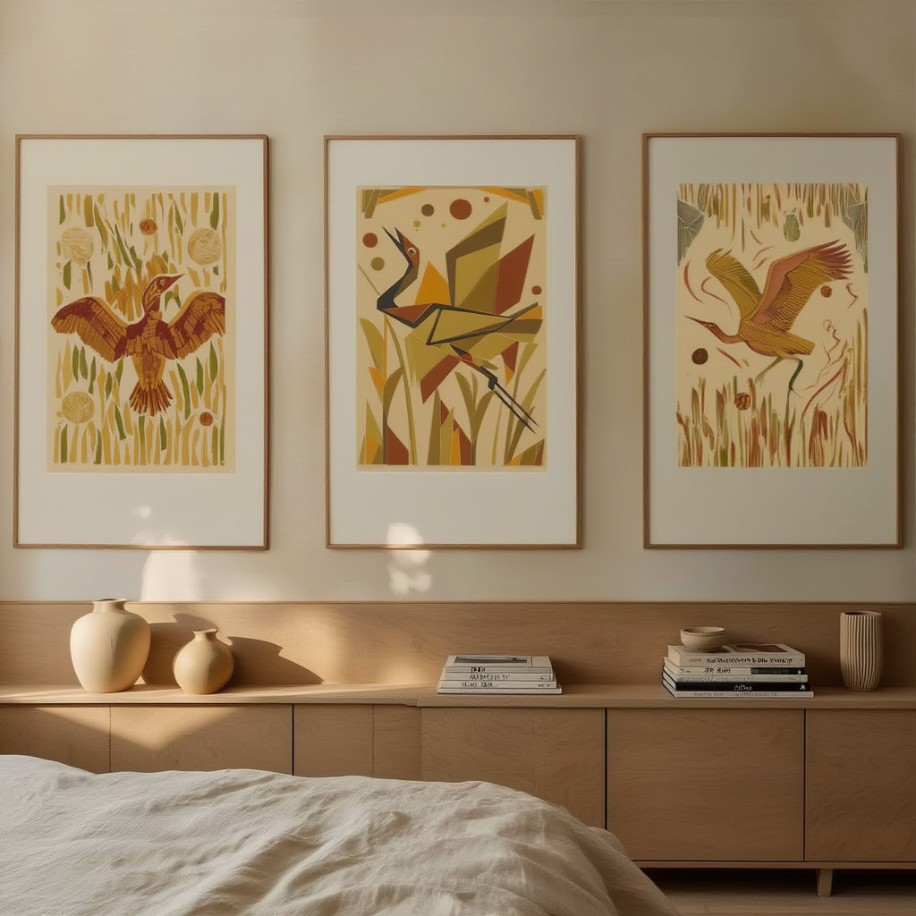 Set of 3 Stork, Heron & Crane – Minimalist Bird Art Prints
