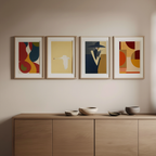 Set of 4 Geometric Figurative Art Prints – Modern Abstract Wall Art Collection - Hakyarts