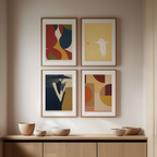 Set of 4 Geometric Figurative Art Prints – Modern Abstract Wall Art Collection - Hakyarts