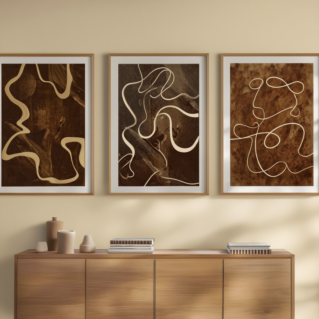 Set of 3 Abstract Ribbon Prints – Minimalist Wall Art