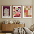 Set of 3 Vivid Geometric Squares – Cozy Minimalist “Cocktails with Friends” Prints - Hakyarts