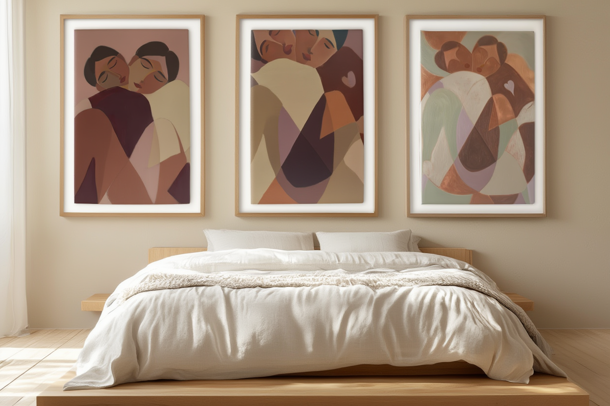 Set of 3 Modernist Embrace Prints – Minimalist Wall Art