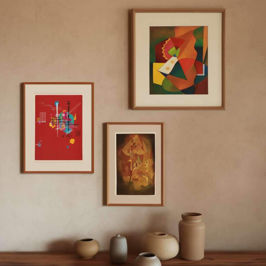 Set of 3 – Modernist & Expressionist Art Prints –  Dumpfes Rot, Composition & The Man Under the Pear Tree