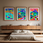 Set of 3 Colourful Mediterranean Village Prints – Bright Illustrated Wall Art
