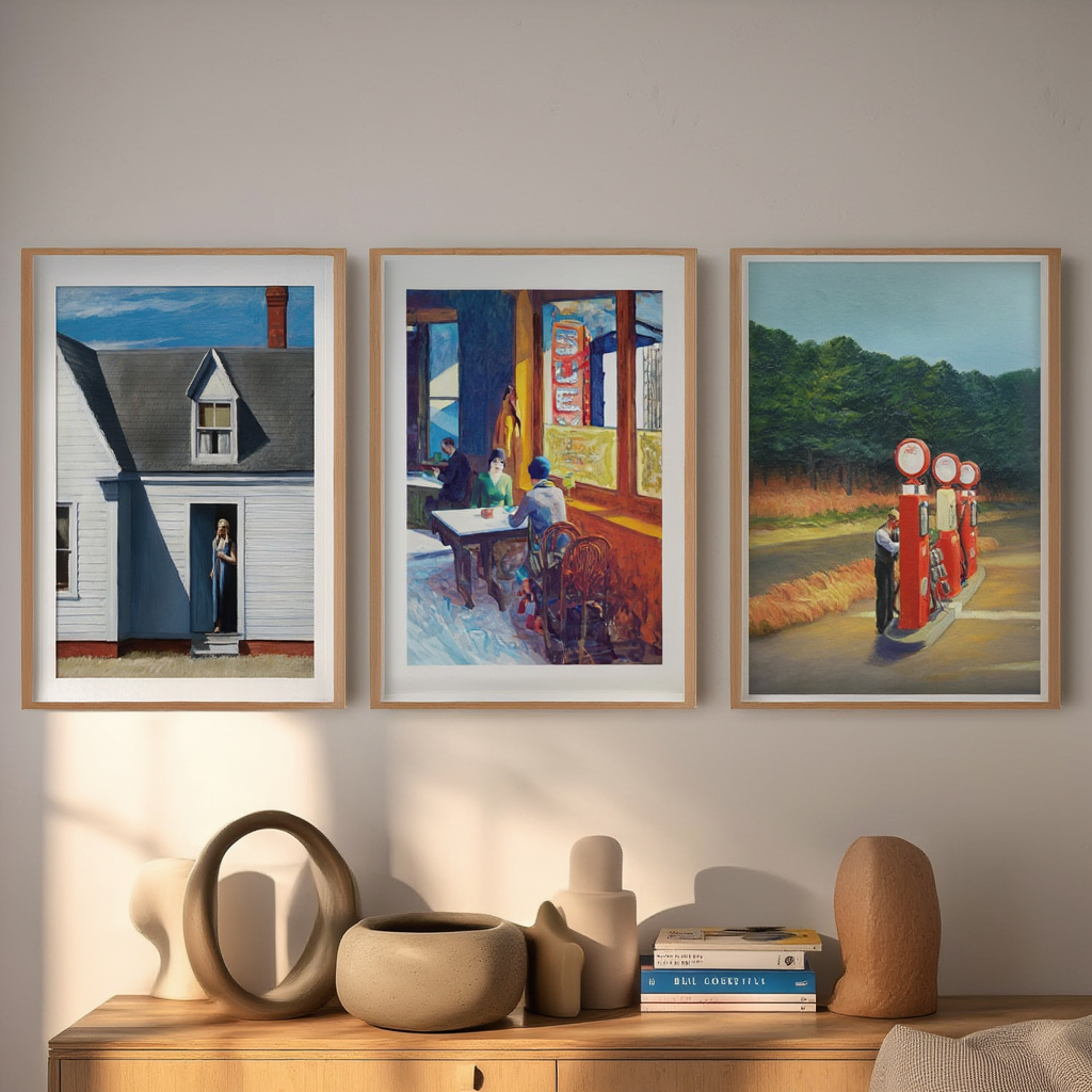 Set of 3 Edward Hopper – Iconic American Realism Prints - Hakyarts