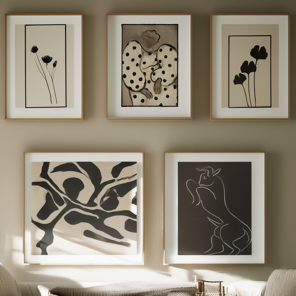 Set of 5 Monochrome Botanical Prints – Elegant Minimalist Wall Art