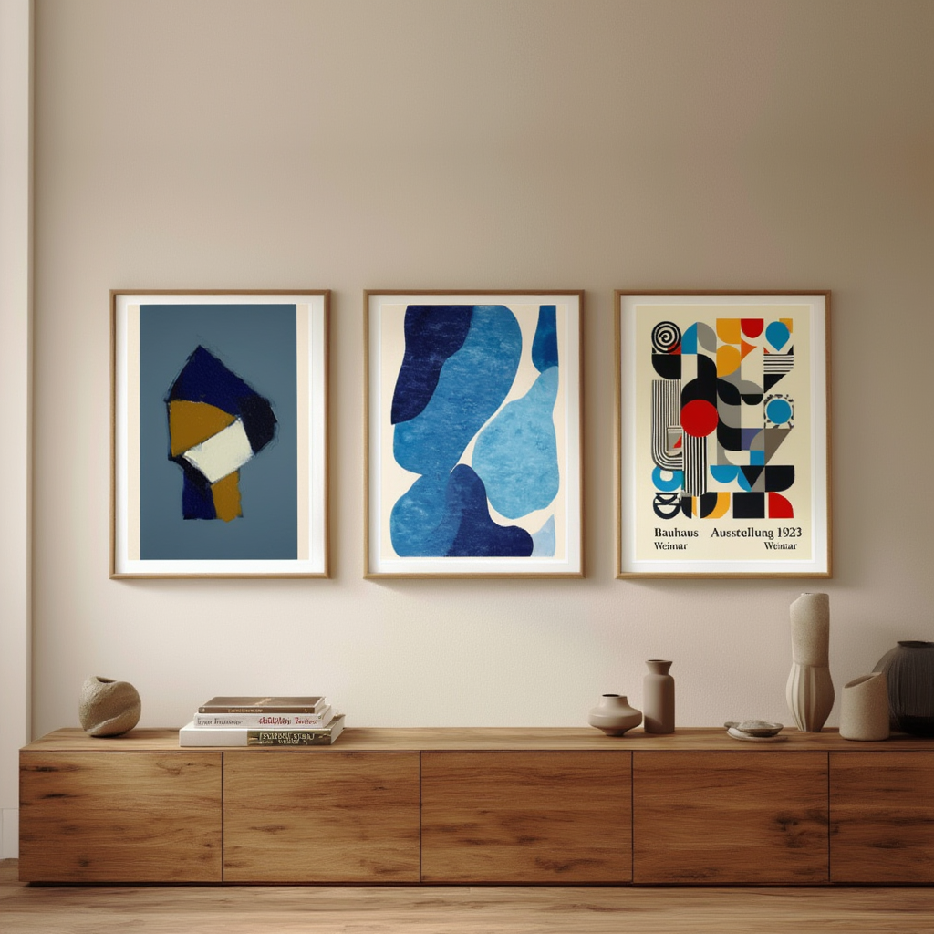 Set of 3 Art Prints – Bauhaus Blue Maximalist - Hakyarts